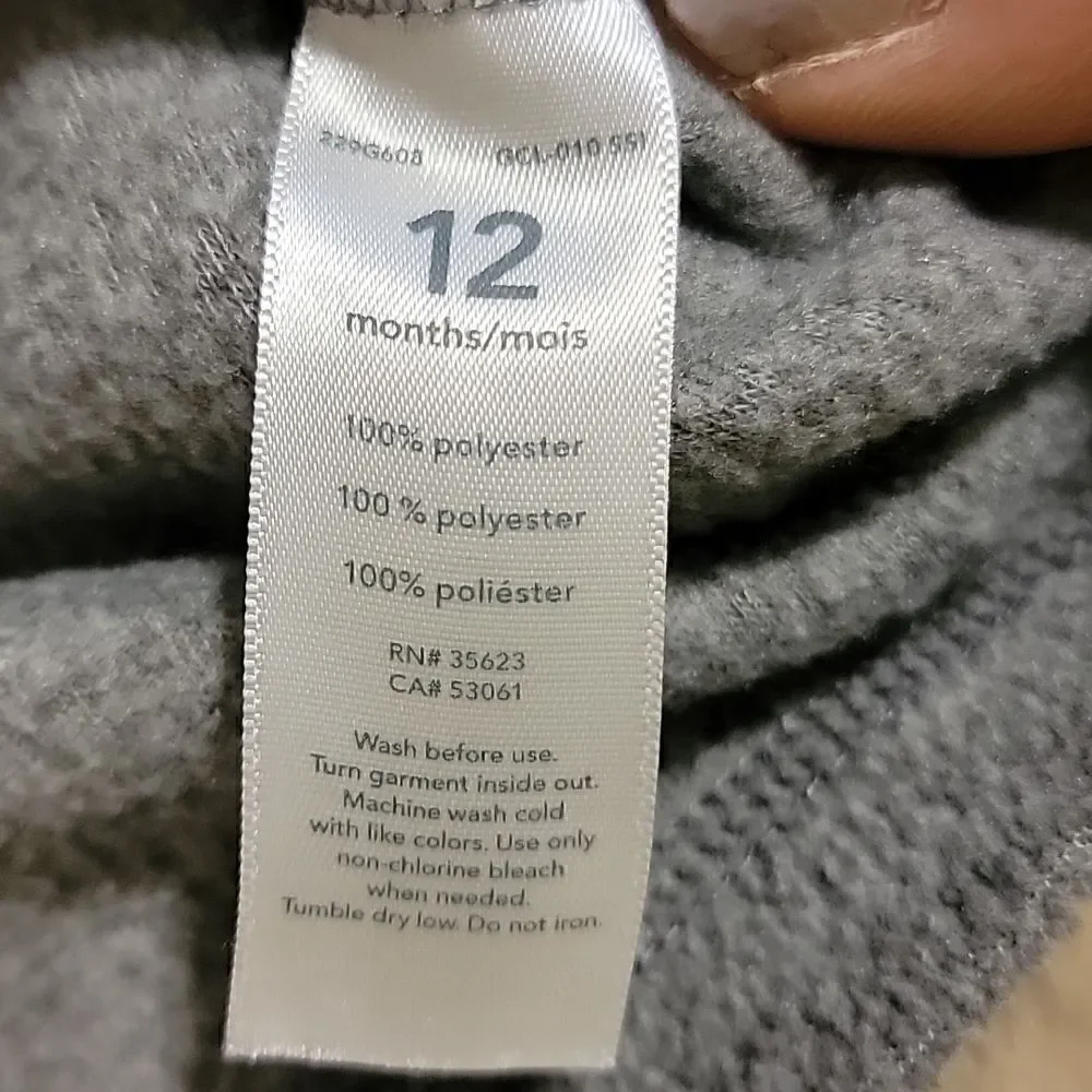 CARTER'S 2-PIECE BLUE AND GRAY FLEECE PULLOVER AND PANTS, SIZE 12 MONTHS